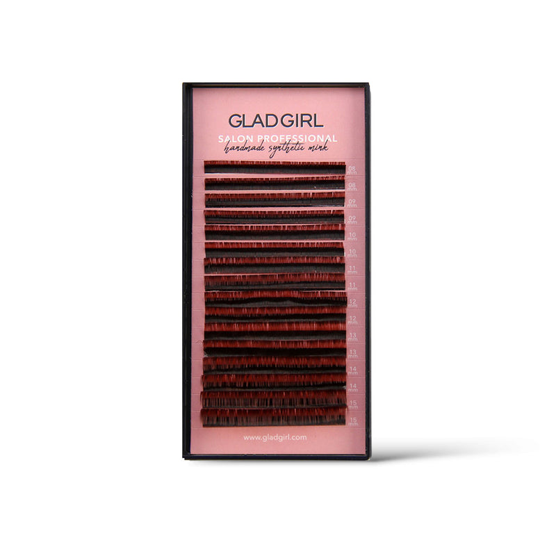 Salon Professional Mixed Length Auburn Lashes - D Curl, .07 x 8 through 15mm