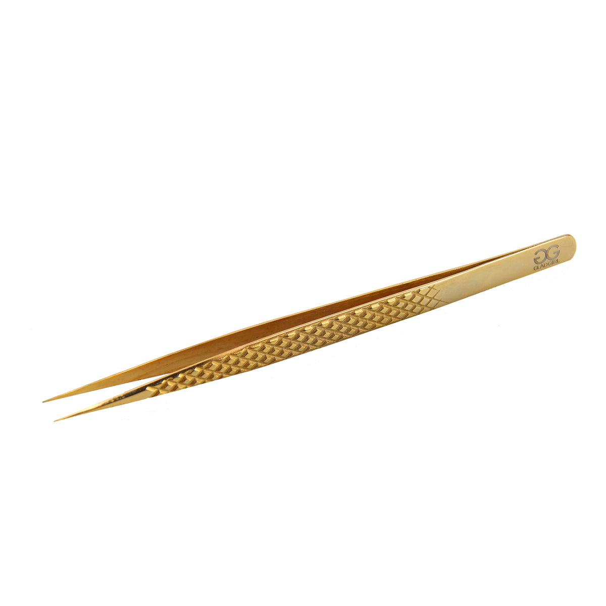 GladGirl Titanium Gold Diamond Grip Tweezers - 5.50" Precision | 0.57 oz front view
