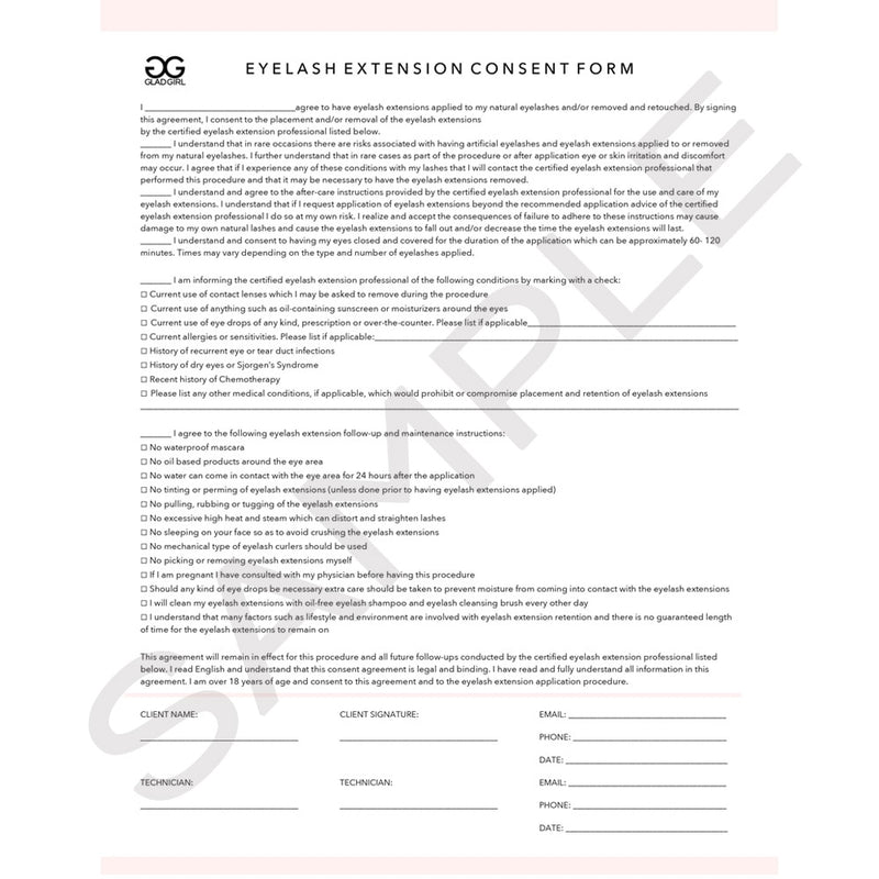 Eyelash Extension Consent Form - 25 per quantity