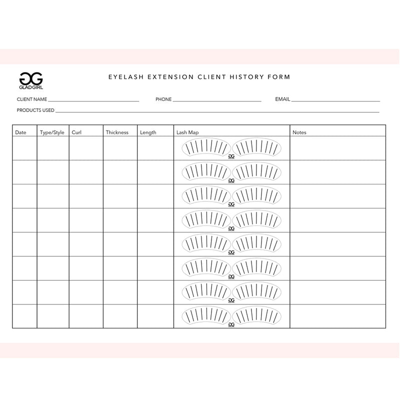 Downloadable Eyelash Extension Client History Form