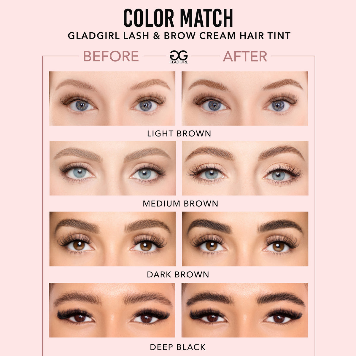 GladGirl Lash and Brow Cream Hair Tint Before and After