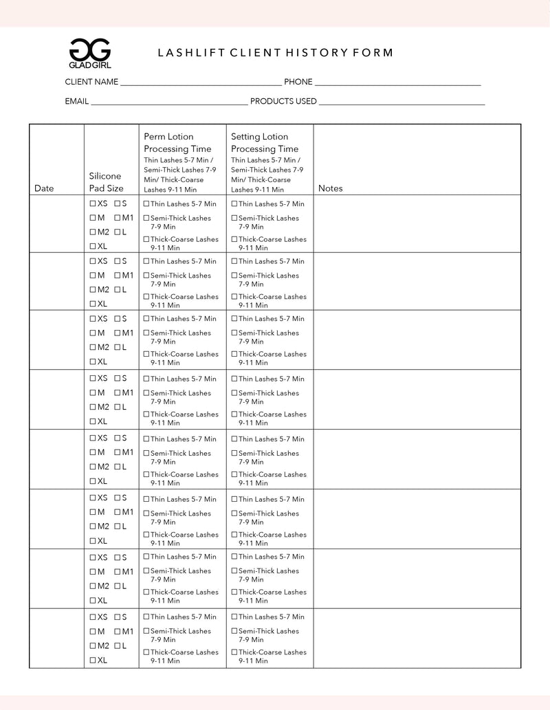 Downloadable LashLift Client History Form