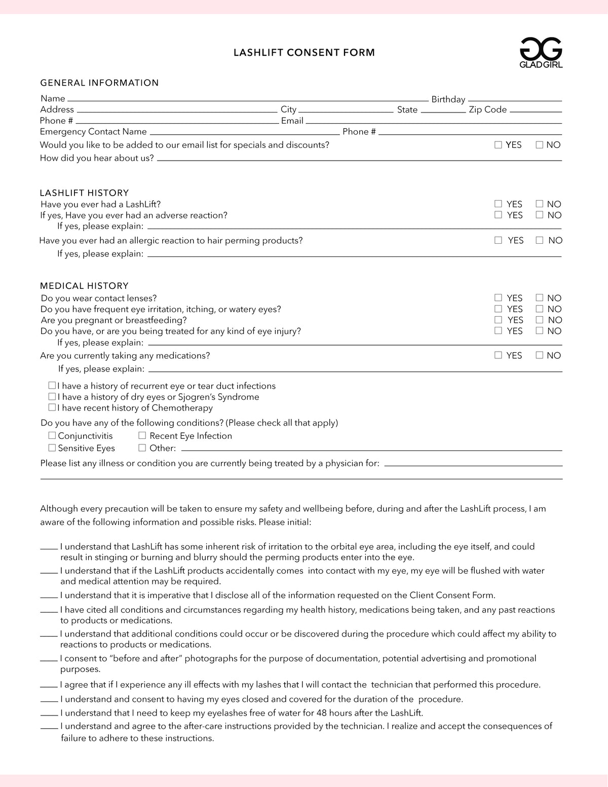 Downloadable LashLift Consent Form