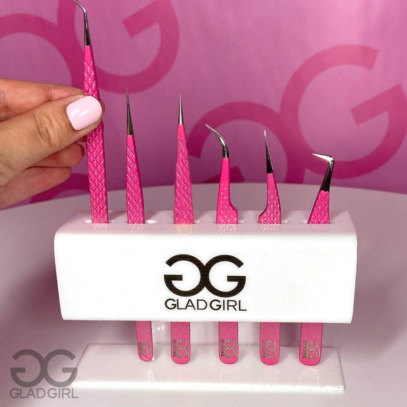 GladGirl Tweezer Stand - with tweezers on display